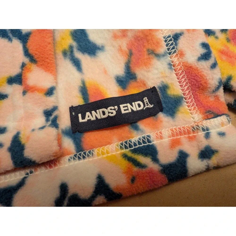 Lands End Fleece Scarf Floral Print Soft‎ Warm Winter Skiing Colorful Hiking